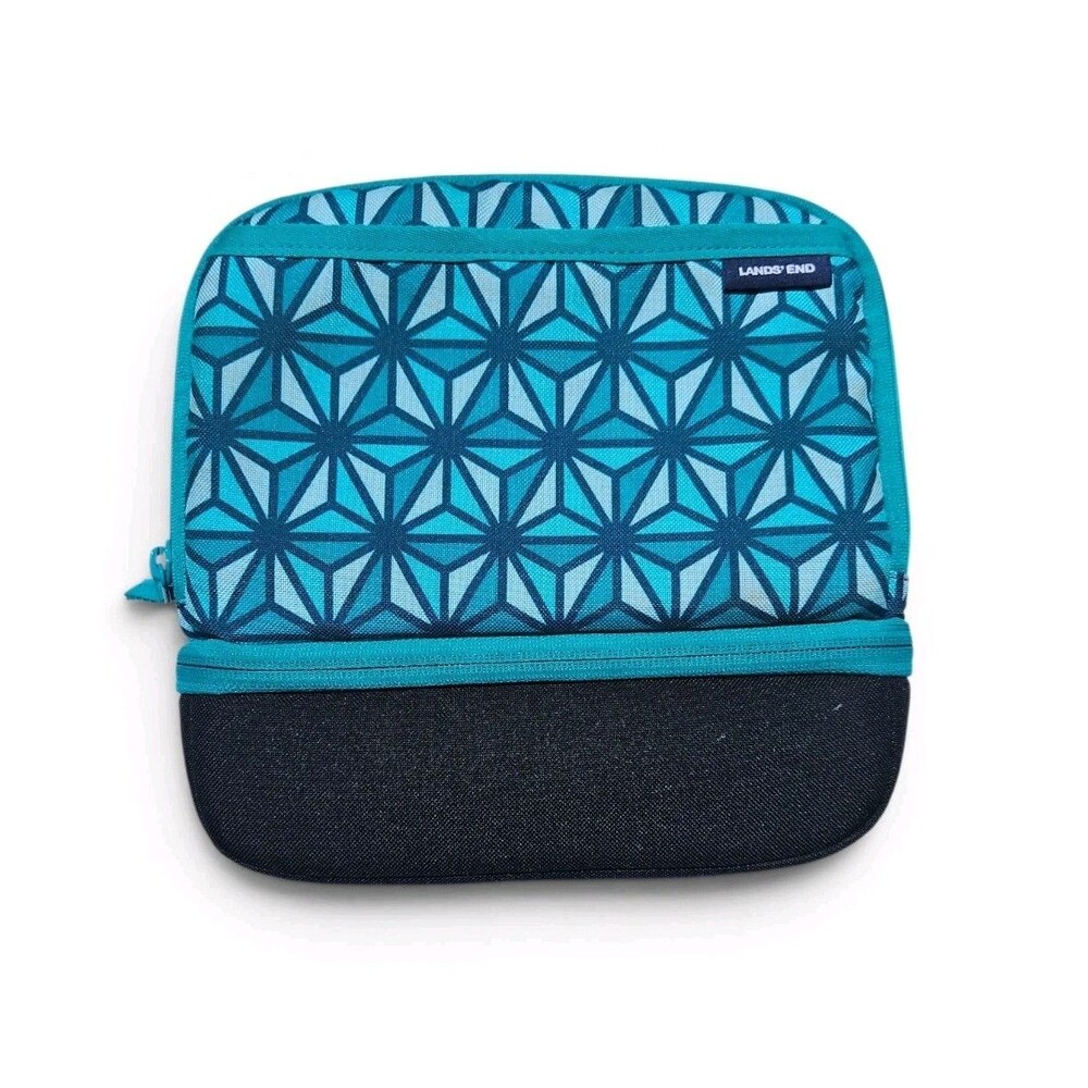 Lands' End Insulated Lunch Bag Teal Geometric Lunch Box Cooler Tote